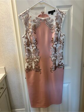 Tadashi Shoji Blush Pink and White Embroidered Sleeveless Midi Dress